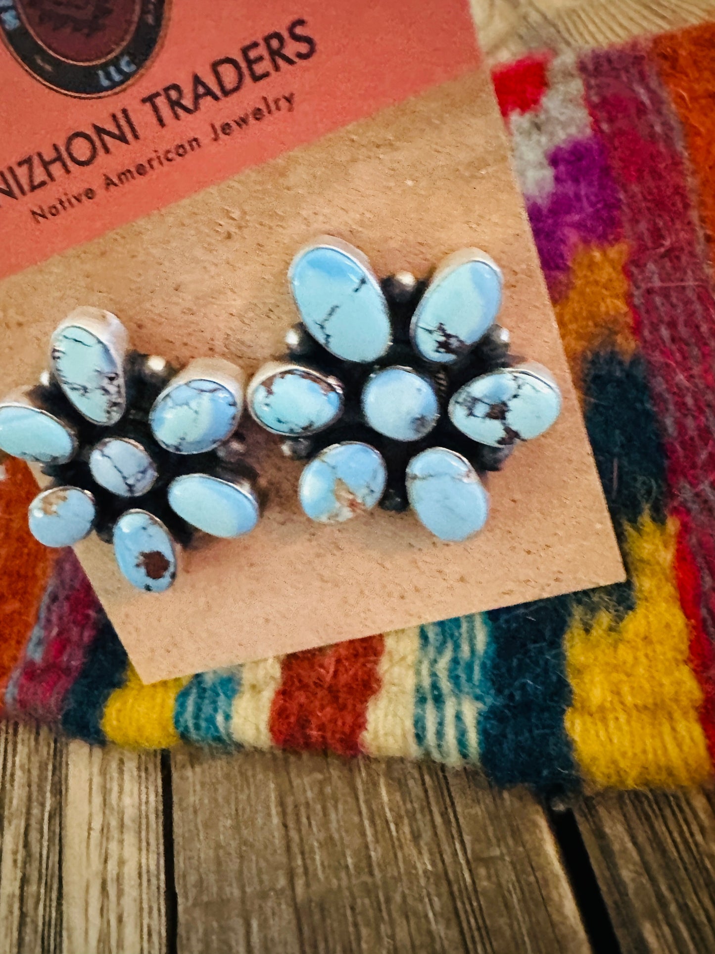 Handcrafted Golden Hills Turquoise & Sterling Silver Cluster Post Earrings