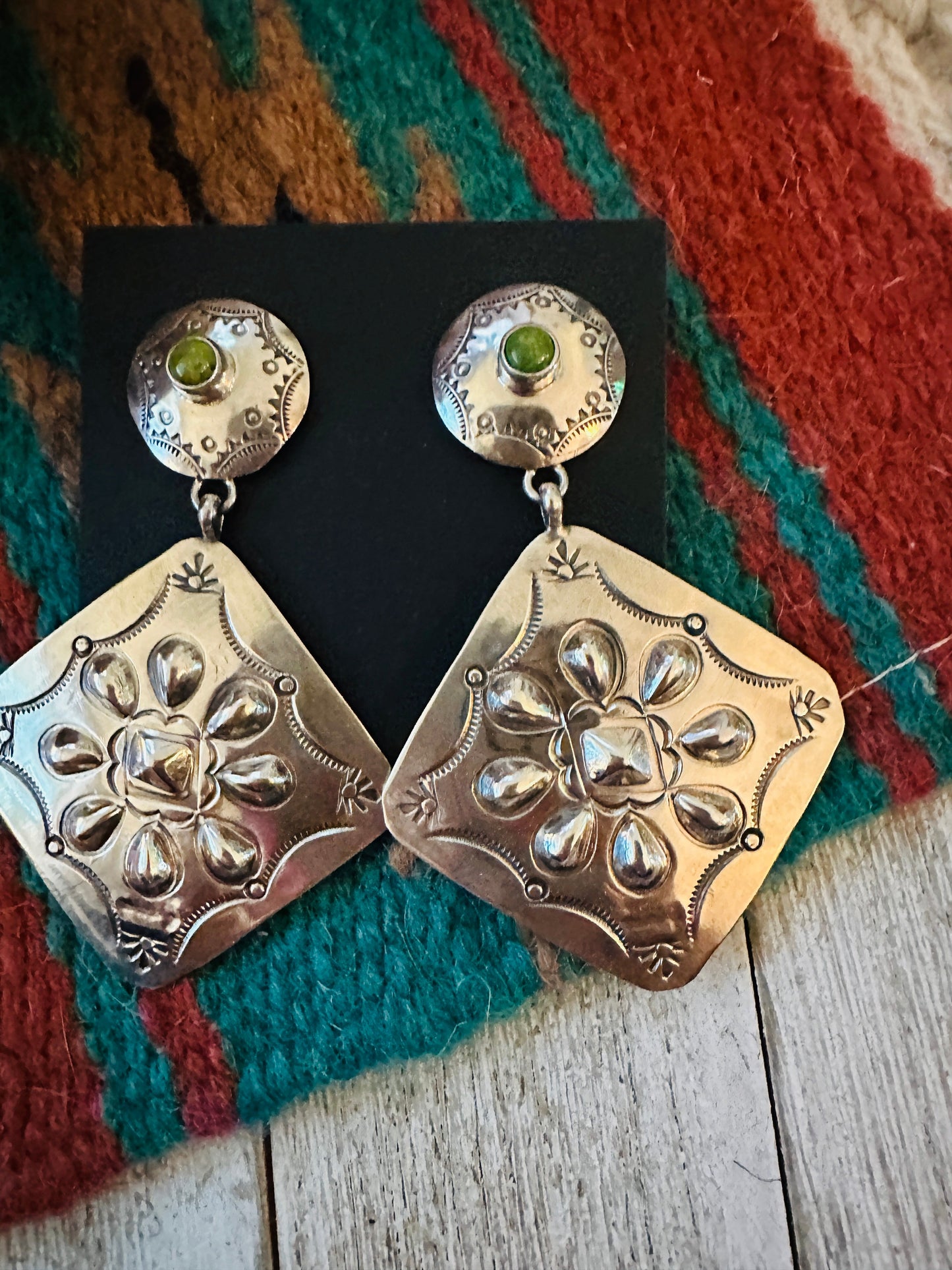 Handcrafted Turquoise & Sterling Silver Concho Dangle Earrings by Benson Shorty