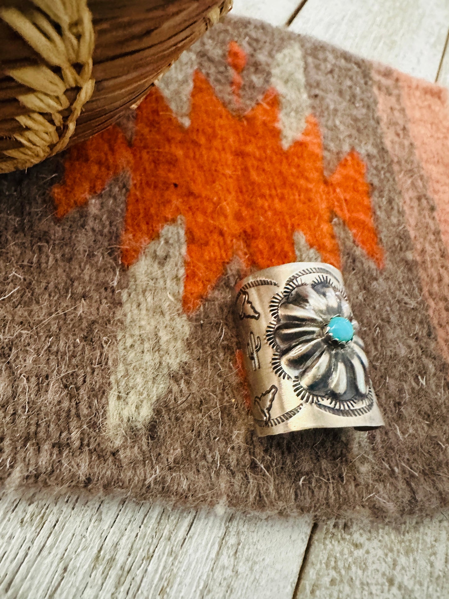 Handcrafted Turquoise & Sterling Silver Hand Stamped Ponytail Clip 1”
