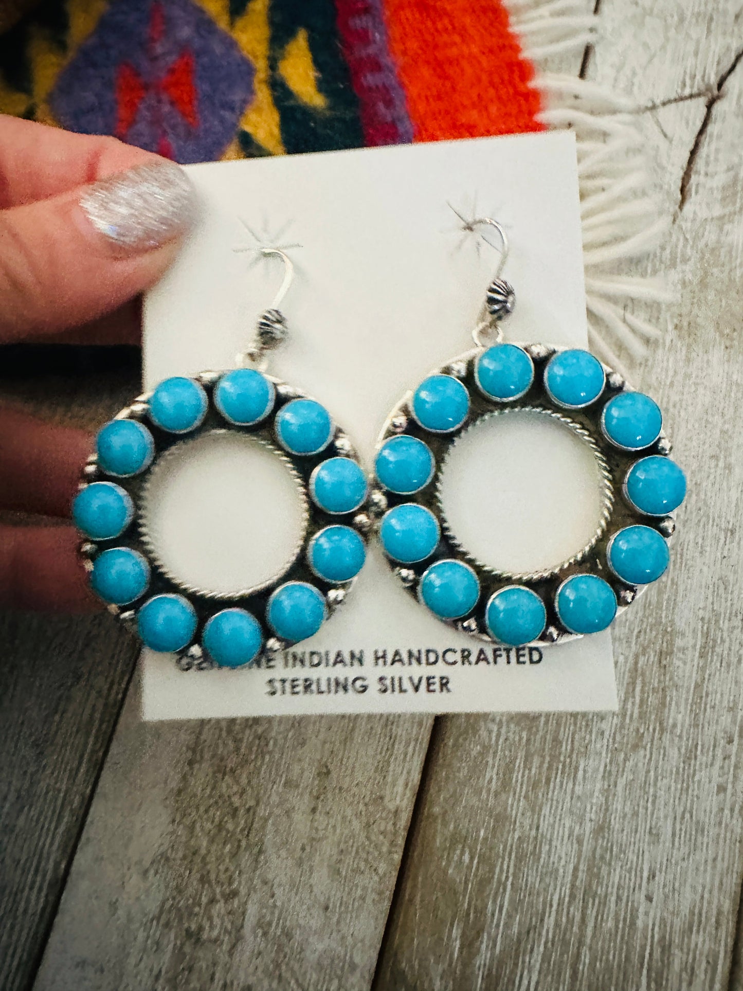 Handcrafted  Sterling Silver & Sleeping Beauty Turquoise Cluster Dangle Earrings