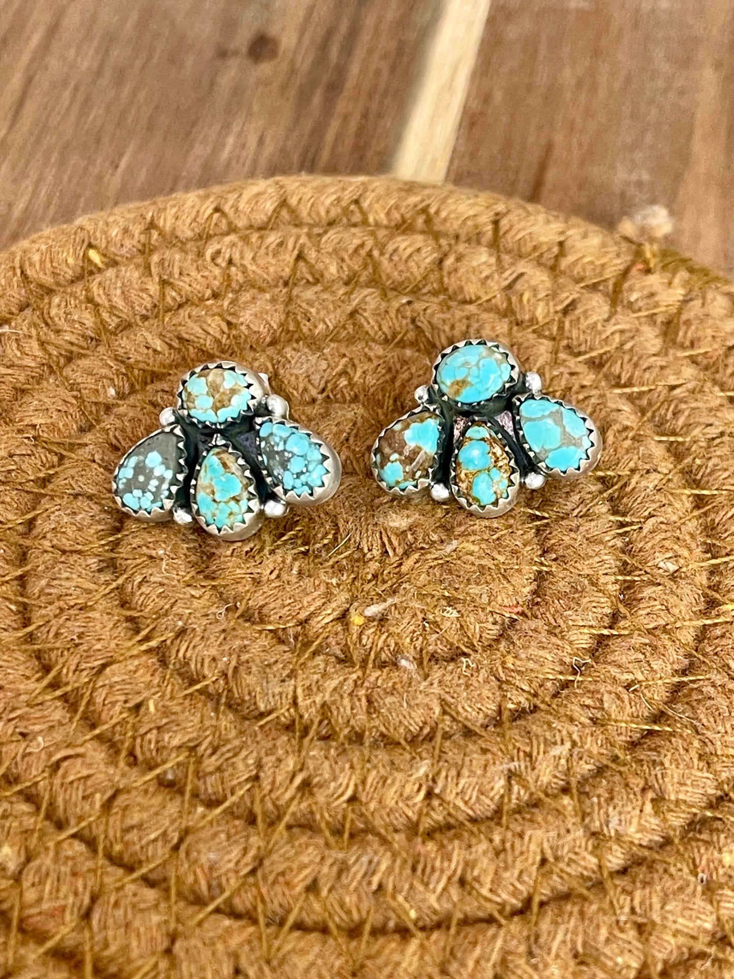 Handcrafted Sterling Silver & Number 8 Turquoise “Mini Backroads” Stud Earrings