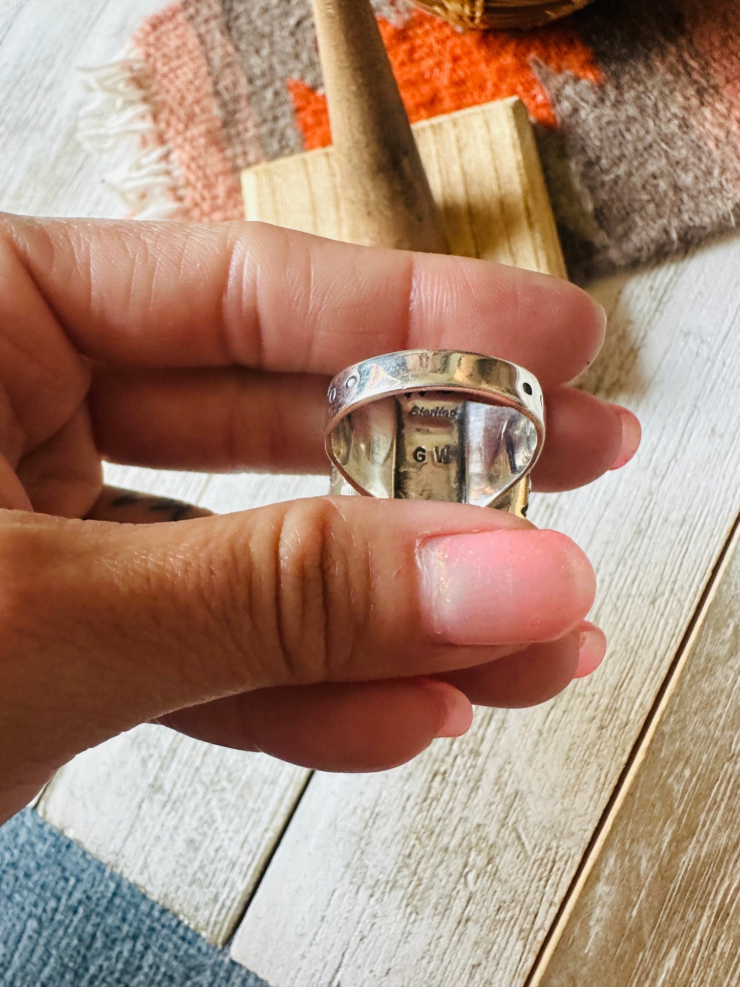 Handcrafted Sterling Silver & Multi Stone Inlay Ring Size 9.5