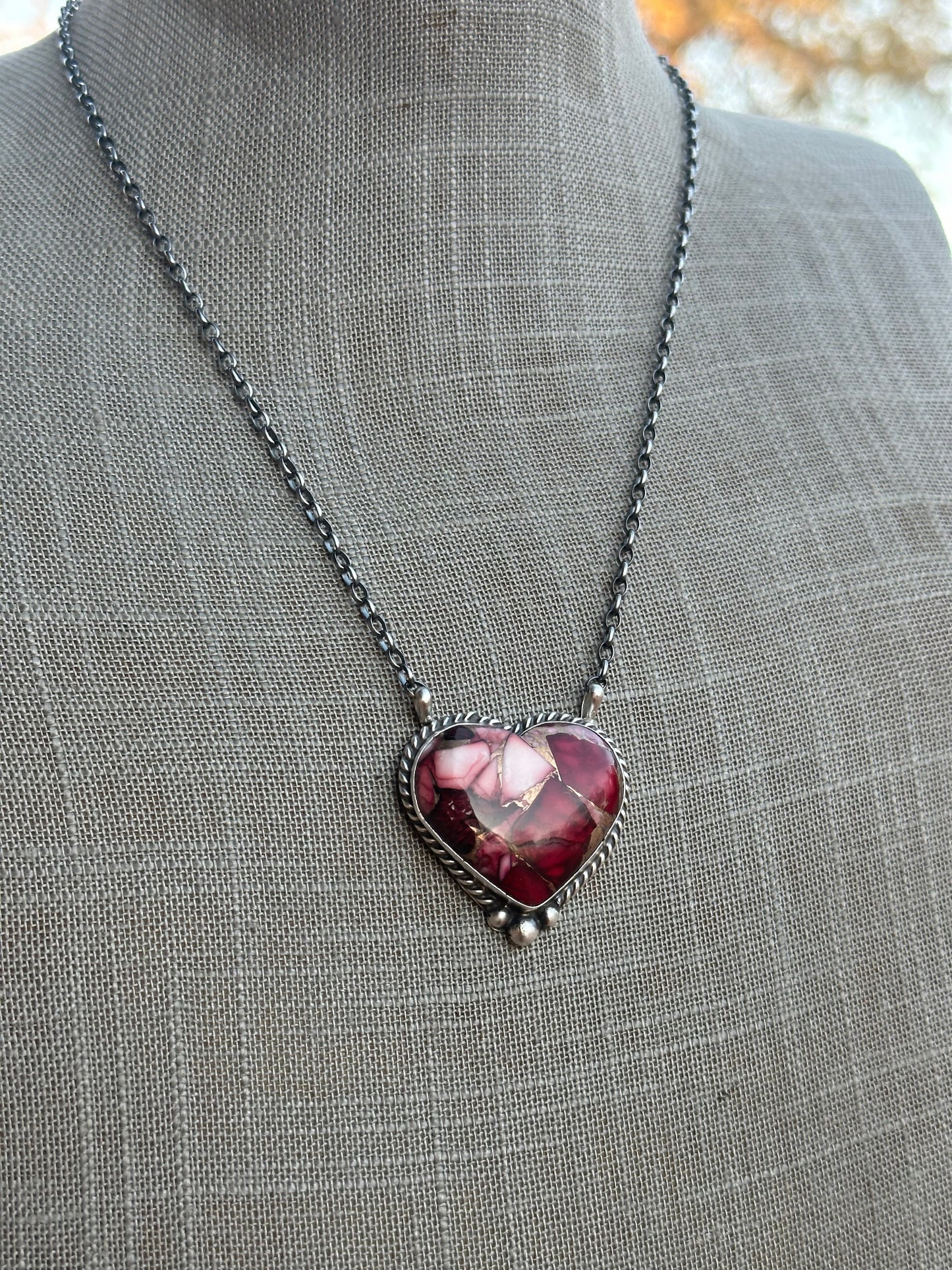 Handcrafted Rose Dahlia & Sterling Silver Heart Necklace