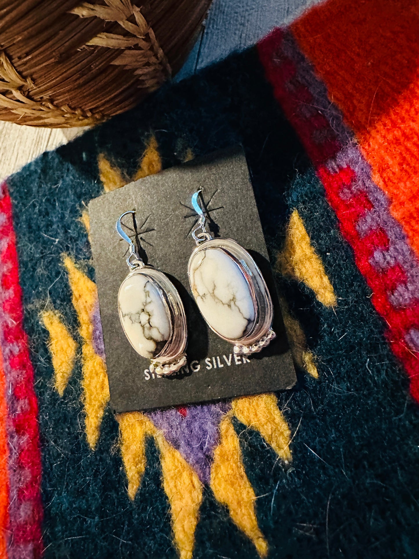 Navajo Howlite and Sterling Silver Dangle Earrings