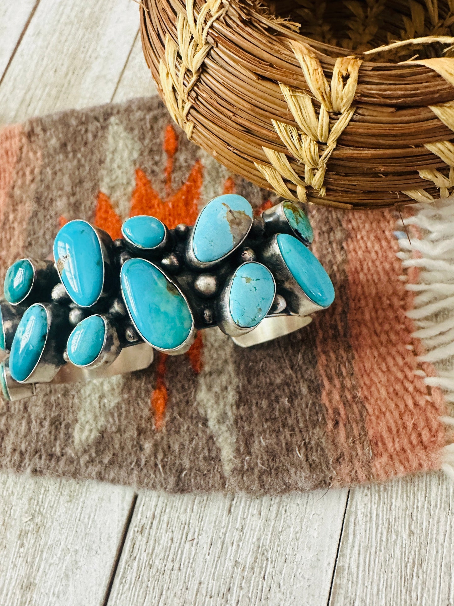 Handcrafted Turquoise & Sterling Silver Cuff Bracelet by Bobby Johnson /