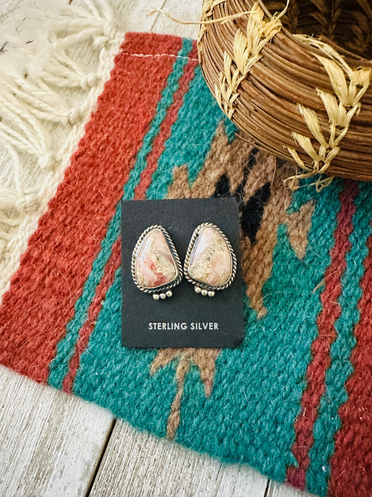 Handcrafted Rhodochrosite & Sterling Silver Post Earrings