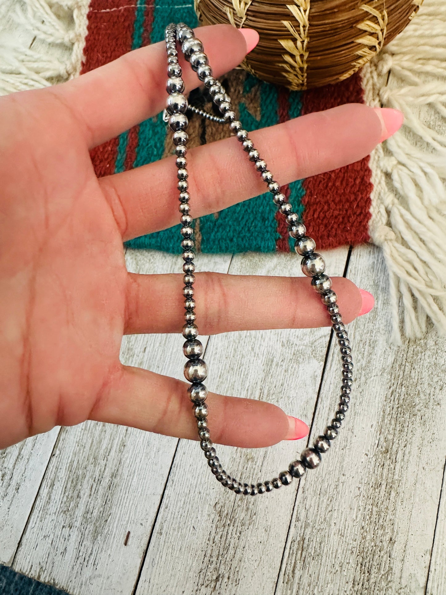 Handcrafted Sterling Silver Pearl Beaded 22” Necklace