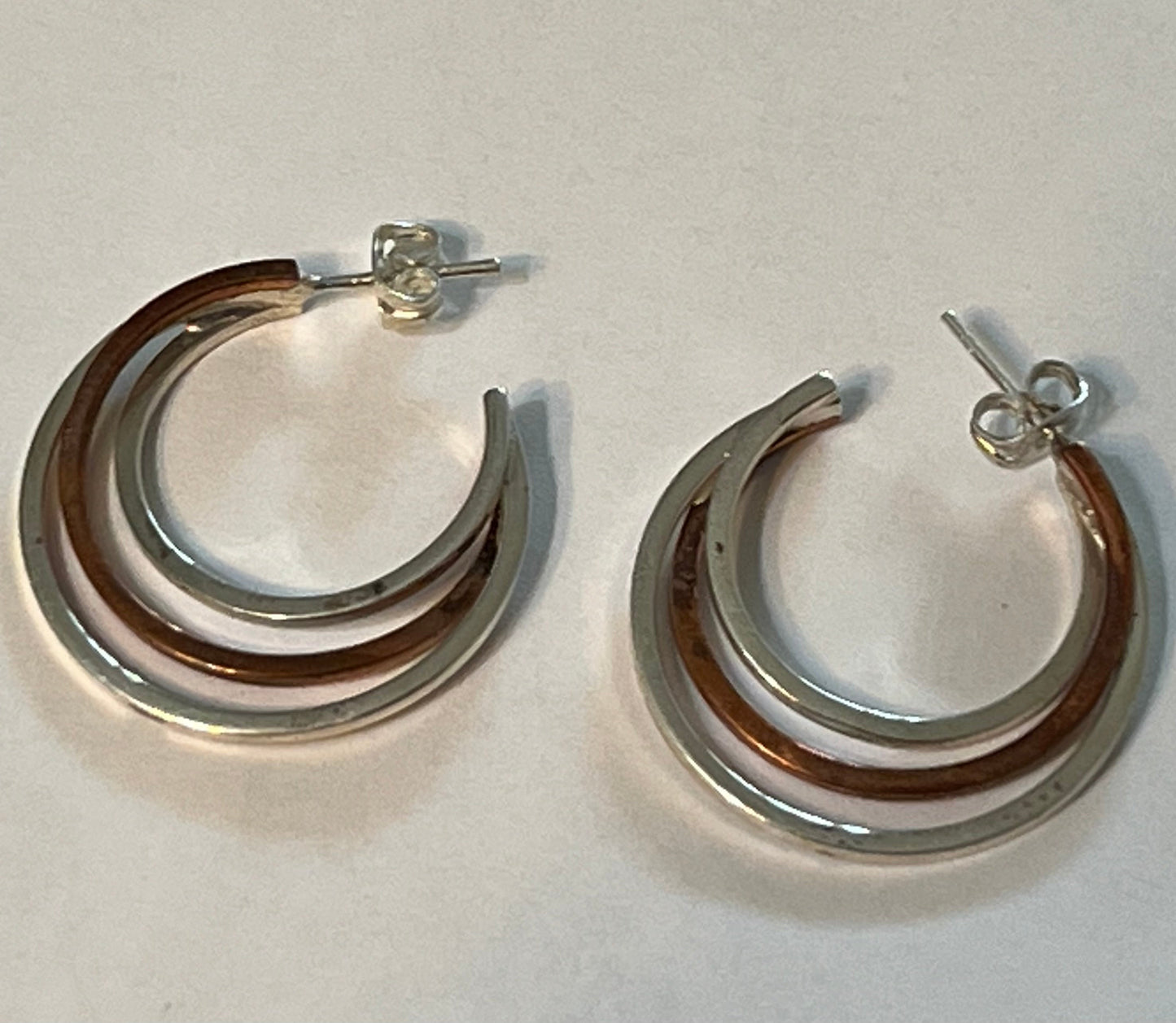 Triple Strand Sterling Silver & Copper Hoops