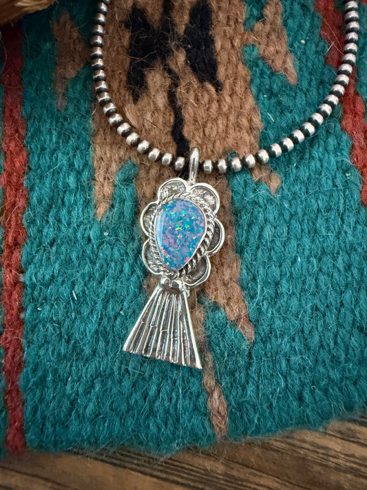 Handcrafted Sterling Silver & Blue Opal Blossom Pendant by Joseph Martinez