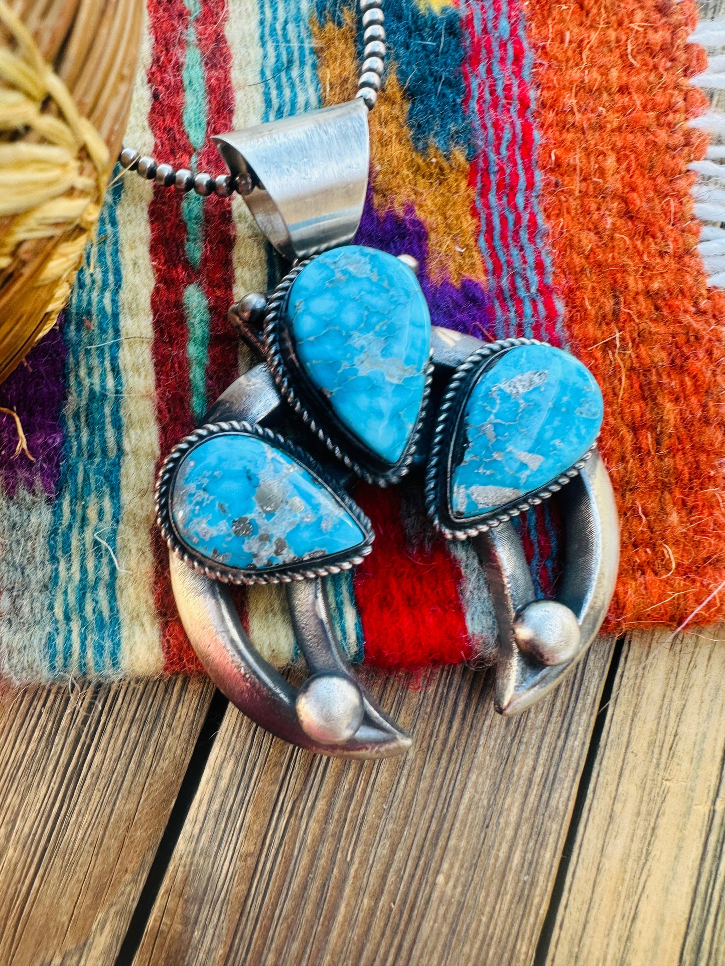 Handcrafted Sterling Silver & Turquoise Naja Pendant by Chimney Butte