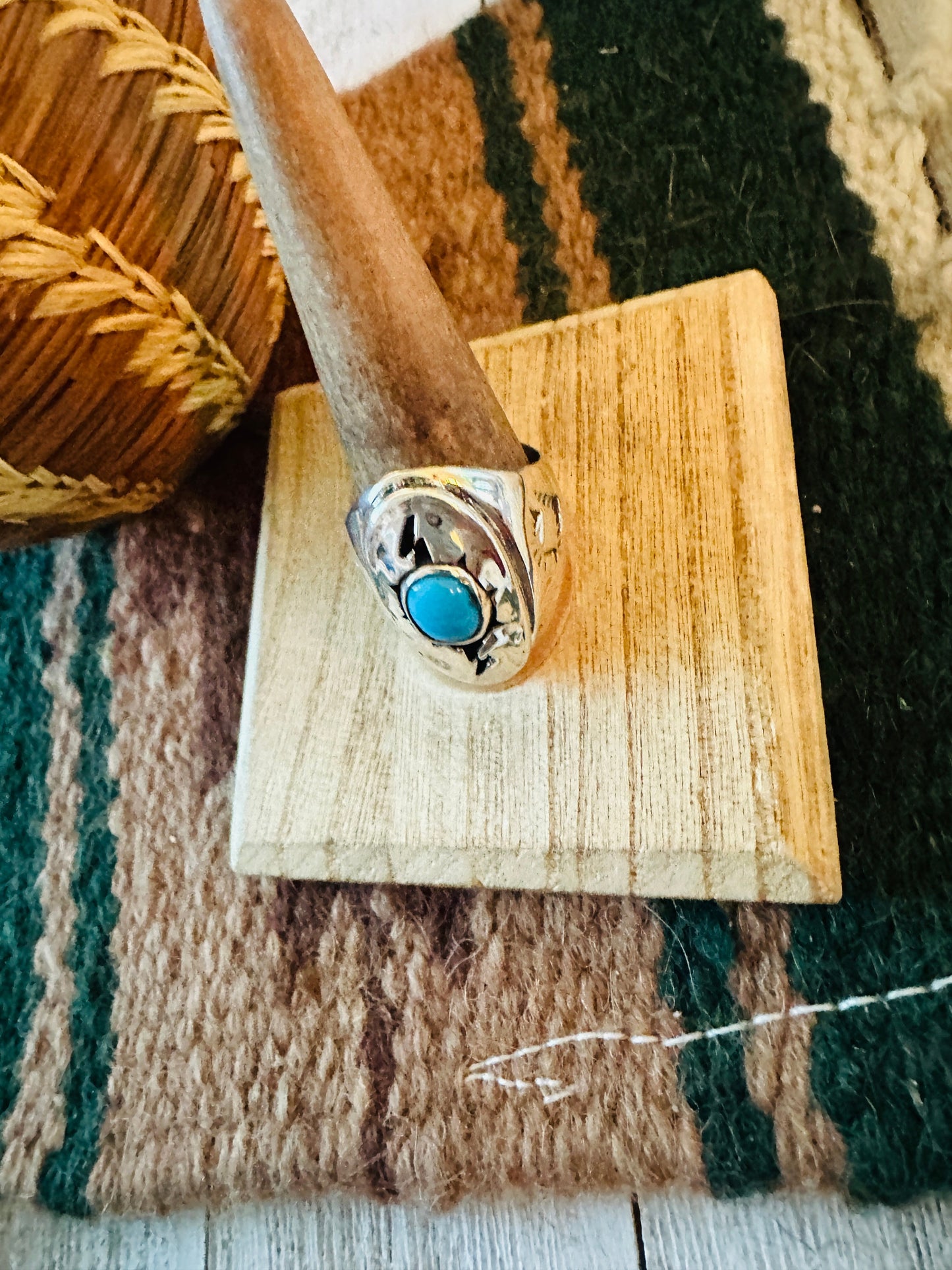 Handcrafted Sterling Silver & Turquoise Ring Size 10.5
