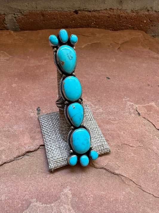 Handcrafted Turquoise & Sterling Silver Ring Signed RB