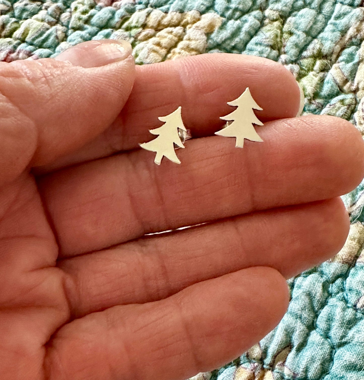 Sterling Silver 3-Branch Christmas Tree Earrings On Post
