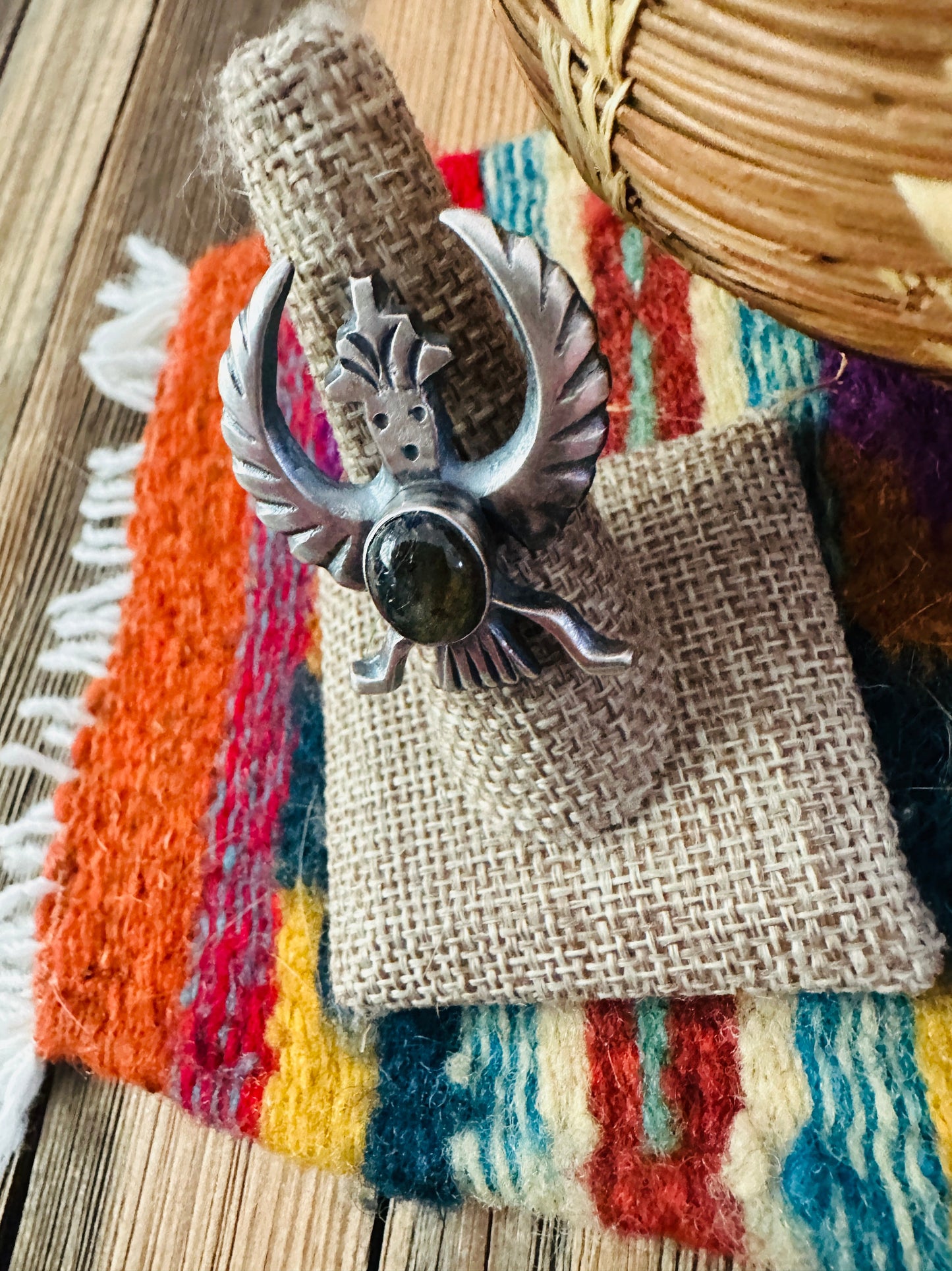 Handcrafted Labradorite and Sterling Silver Thunderbird Ring size 7.75 by Chimney Butte