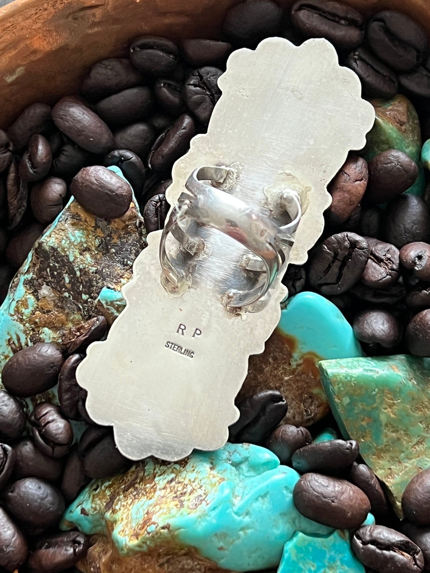 Apache Sterling Silver, Egyptian Turquoise and Indian Head Nickel Ring by Rosella Paxson: Size 8