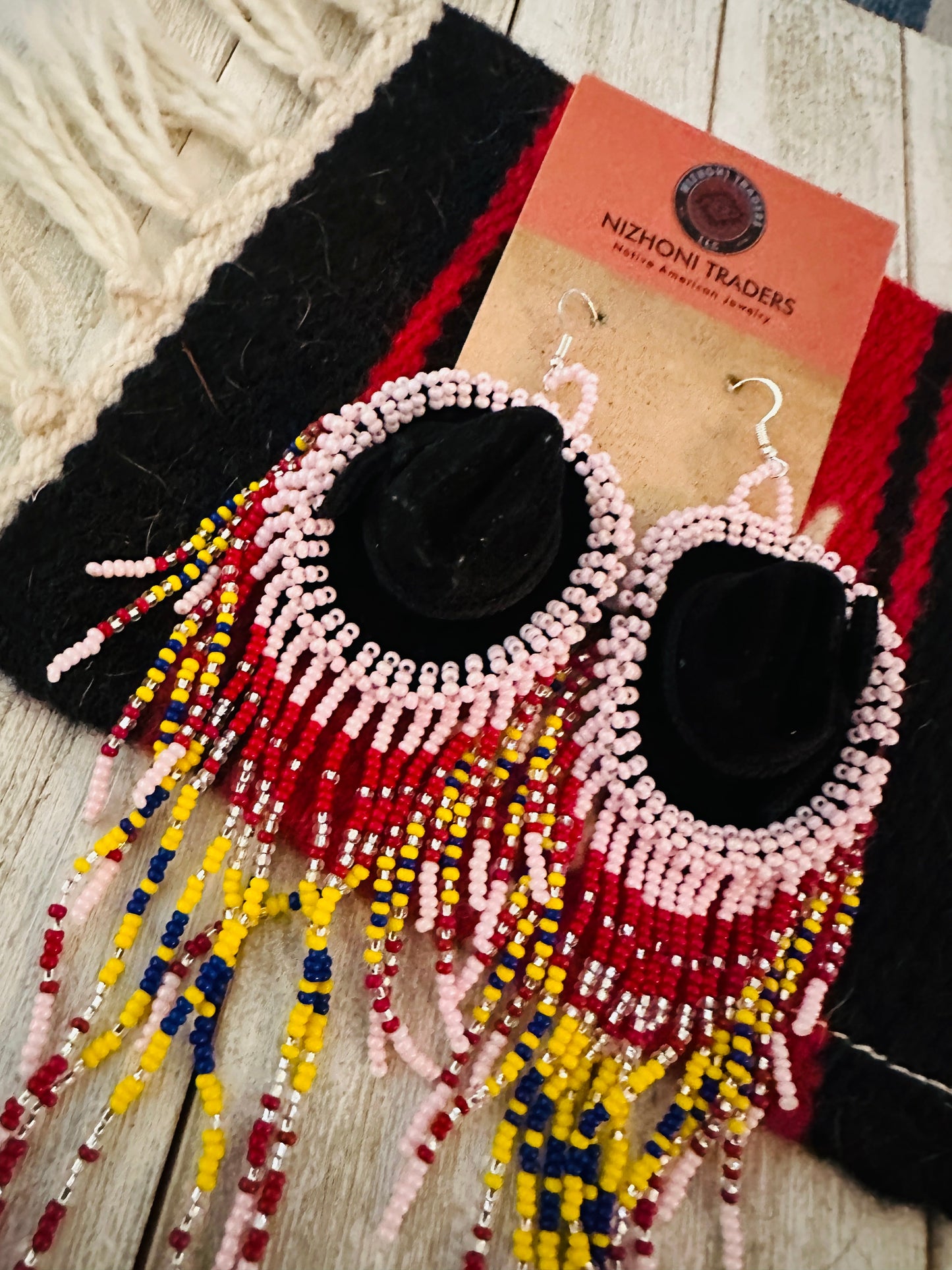 Handcrafted Beaded Cowboy Hat Dangle Earrings- pink