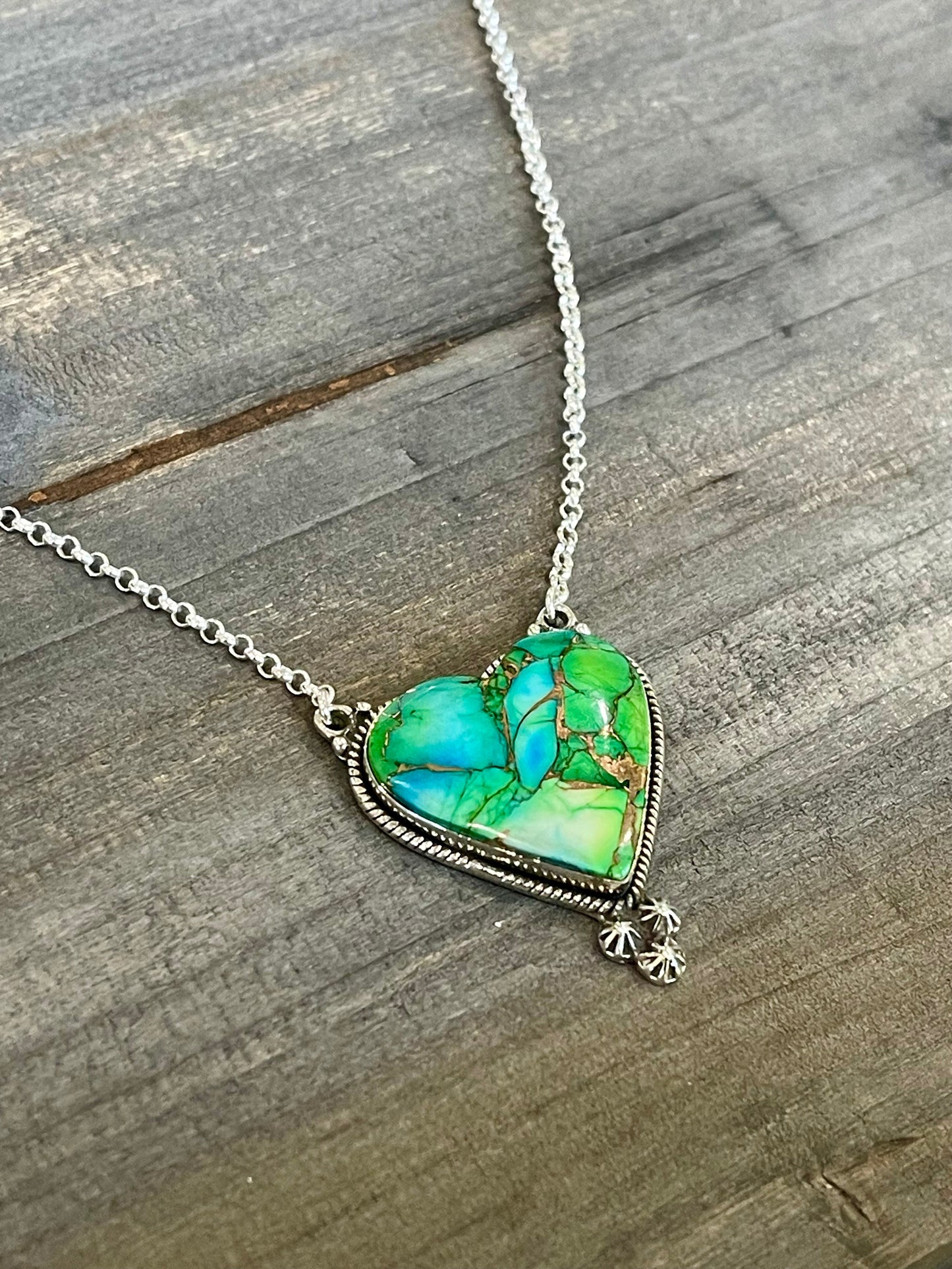 Beautiful Handmade Peacock Dahlia Heart Necklace