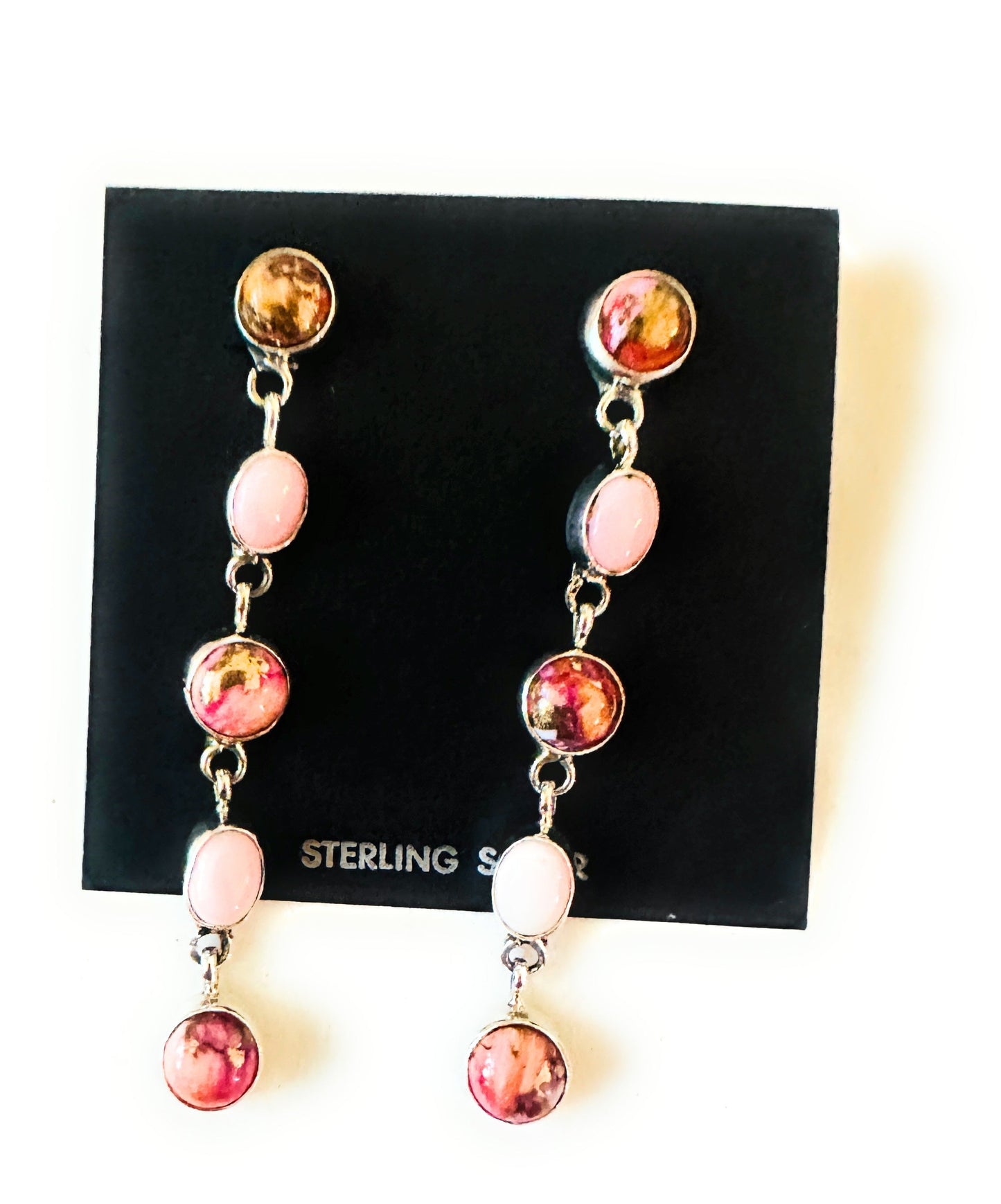 Handcrafted Sterling Silver, Queen Pink Conch & Pink Mojave Dangle Earrings
