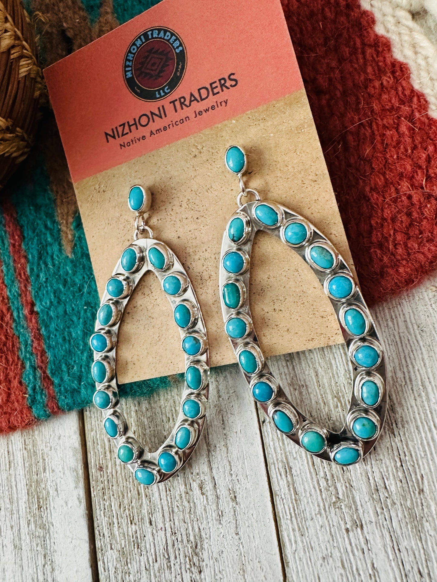 Handcrafted Sterling Silver & Turquoise Cluster Dangle Earrings