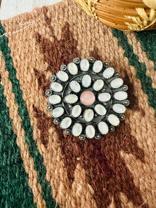 Handcrafted Mother of Pearl & Sterling Silver Cluster Brooch by Jacqueline Silver