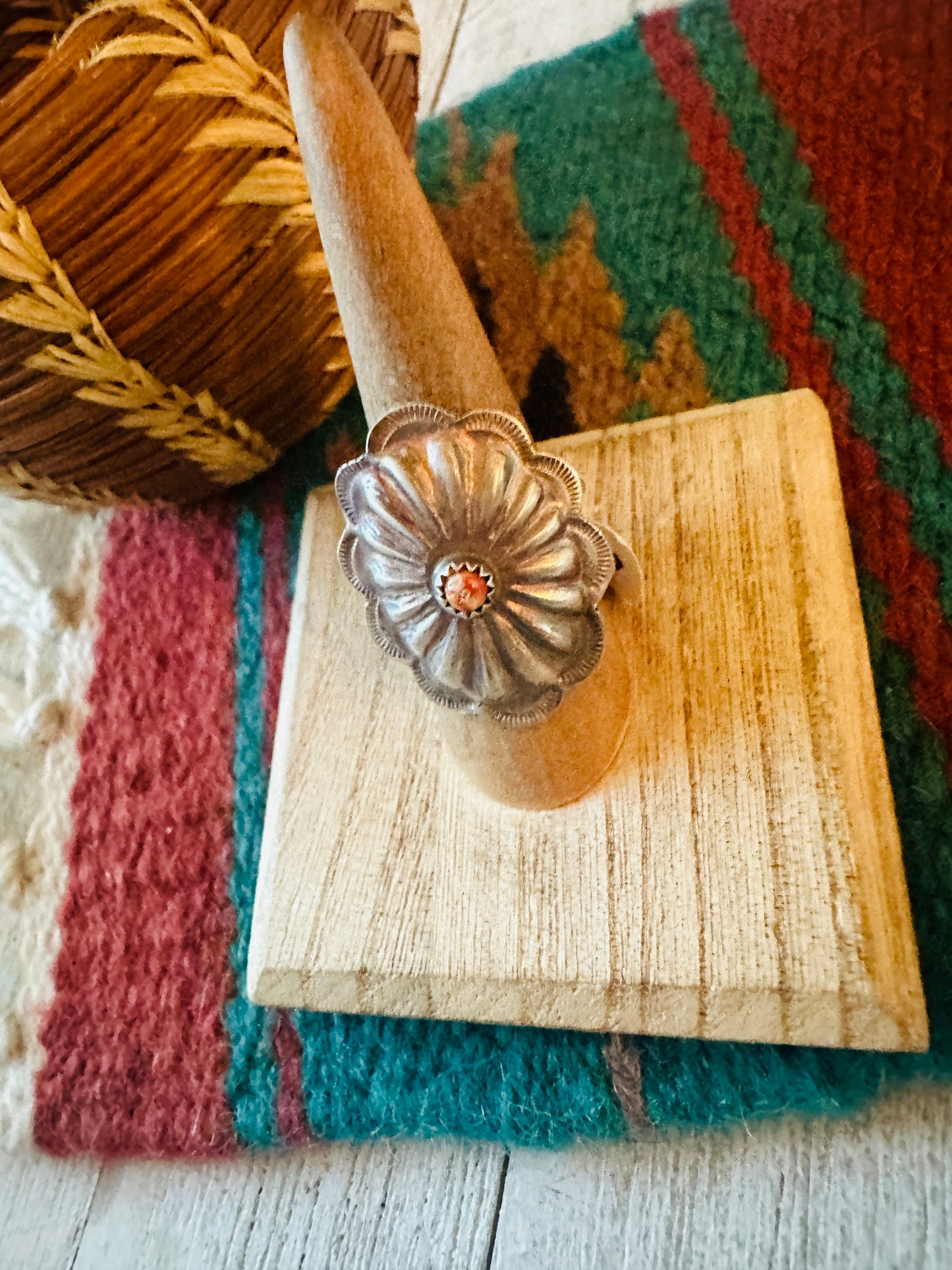 Handcrafted Sterling Silver & Orange Spiny Concho Ring