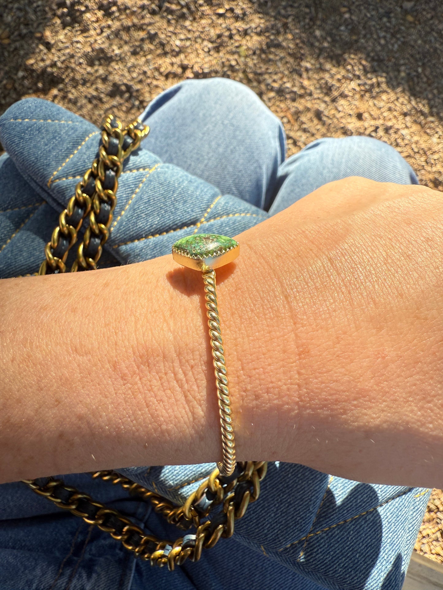 “The Golden Collection” Handmade Gold Plated Sterling Silver Natural Sonoran Mountain Turquoise Twisted Cuff Bracelet
