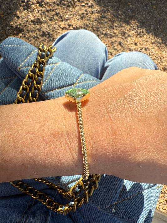“The Golden Collection” Handmade Gold Plated Sterling Silver Natural Sonoran Mountain Turquoise Twisted Cuff Bracelet