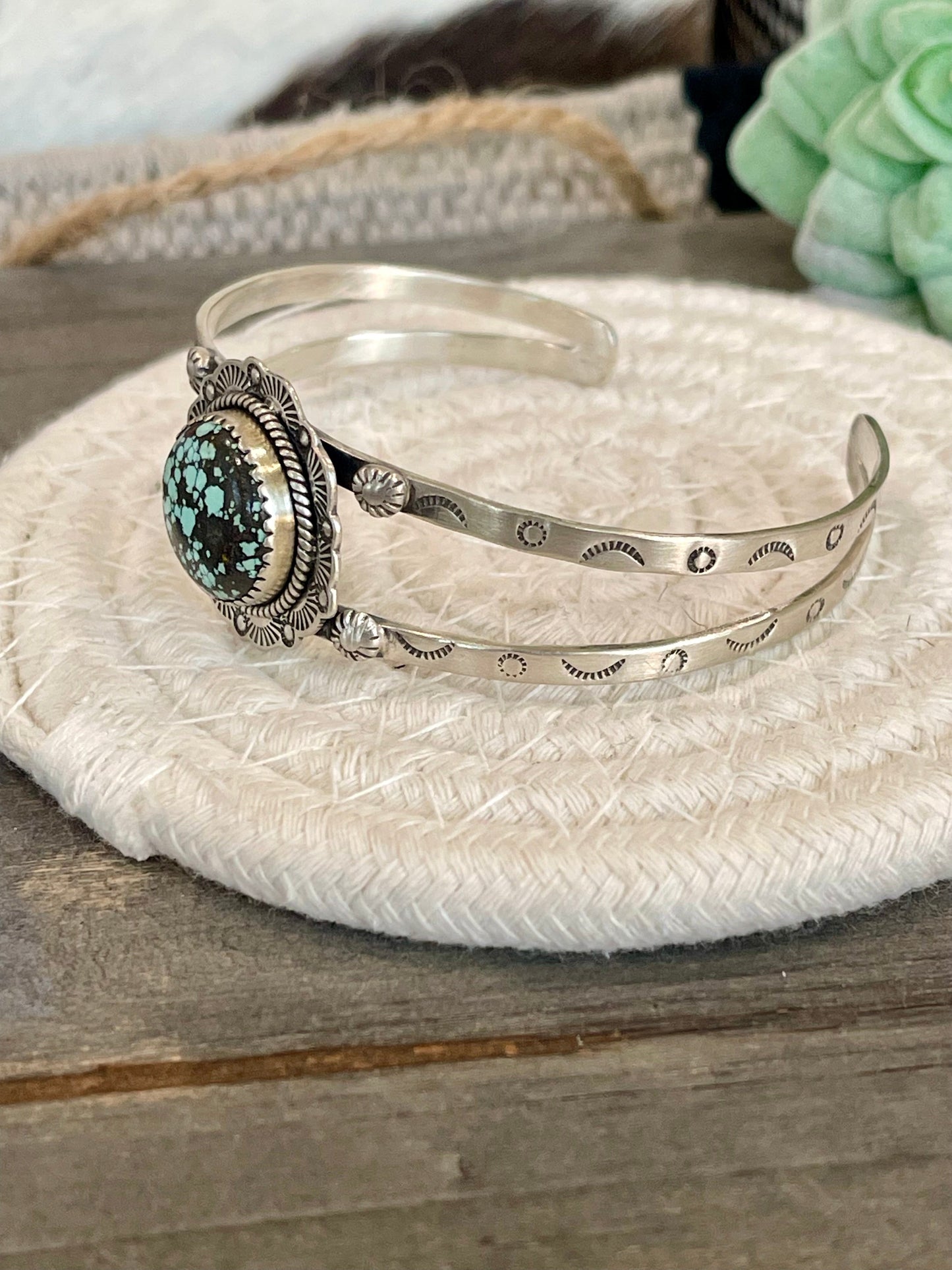 Nizhoni Handmade Sterling Silver & Number 8 Turquoise Adjustable Cuff Bracelet