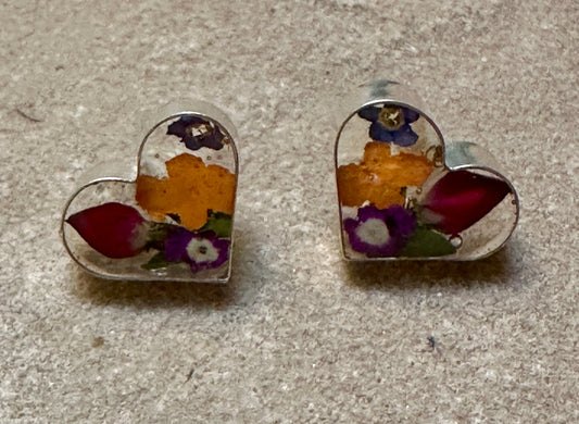 Primavera Rosebud Sterling Silver Earrings Heart on Post