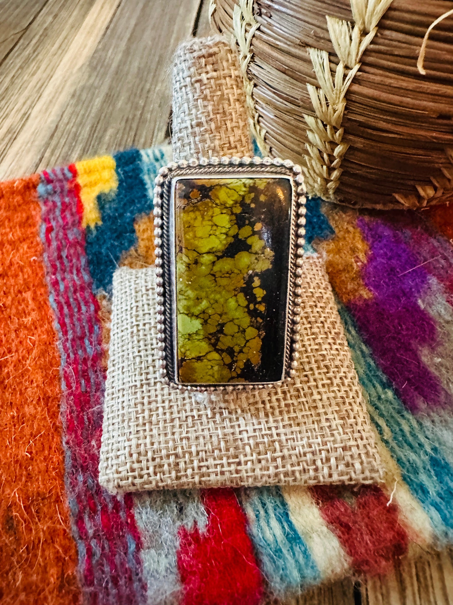 Handcrafted Blackjack Turquoise & Sterling Silver Ring Size 9.75