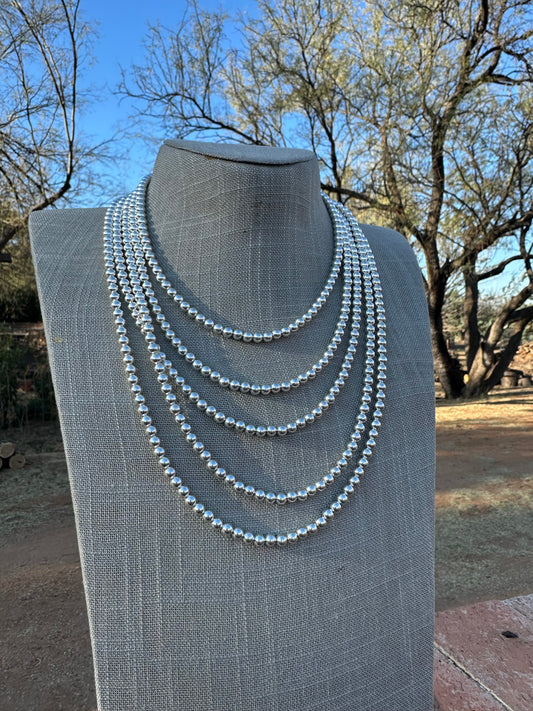 Handcrafted Sterling Silver Elegant Pearl Style Beaded Necklace 5mm