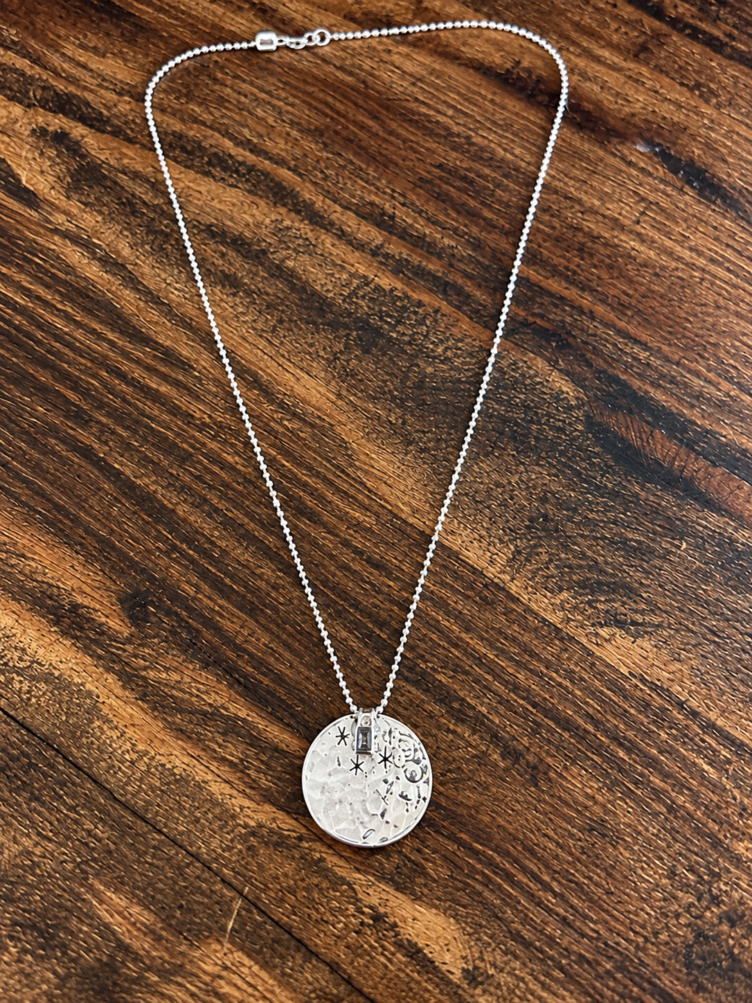 Cat on Starry Moon Sterling Silver & Copper Necklace