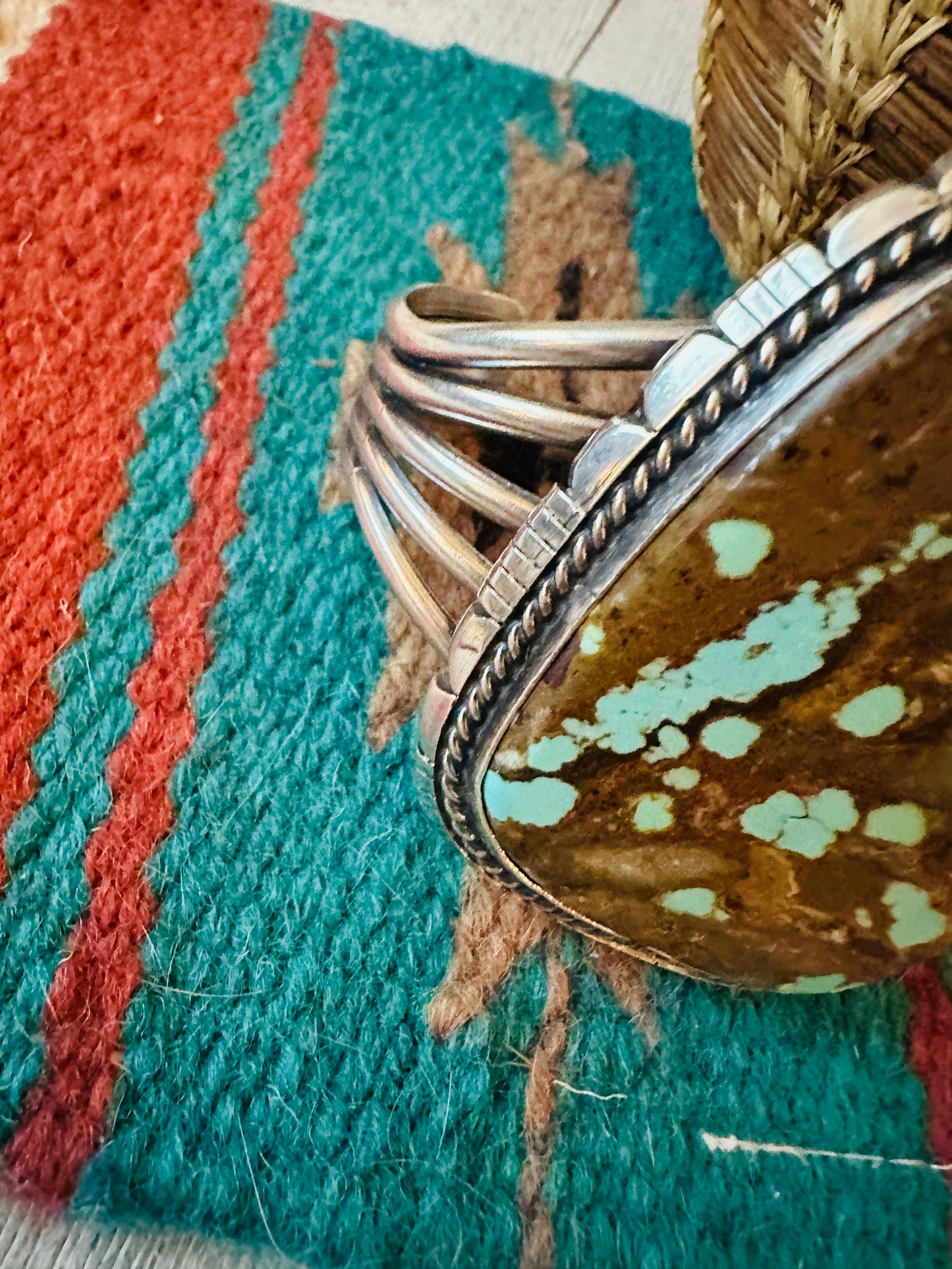 Handcrafted Sterling Silver & Number 8 Turquoise Cuff Bracelet