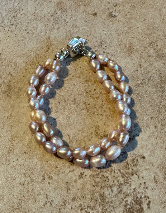 Double Strand Rose Pink Pearl Bracelet