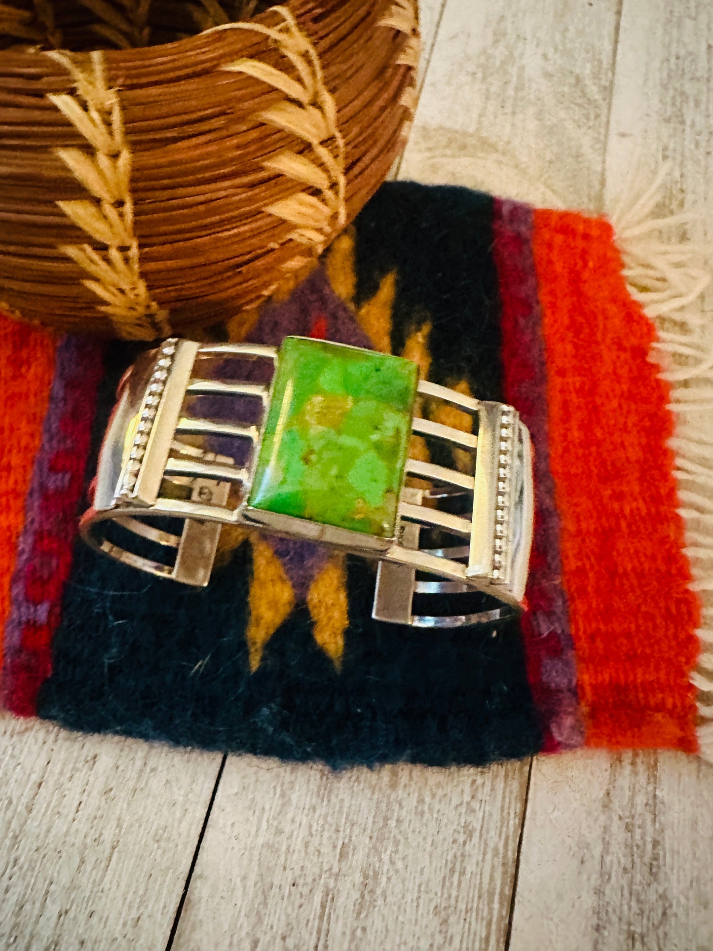 Handcrafted Green Mohave & Sterling Silver Cuff Bracelet