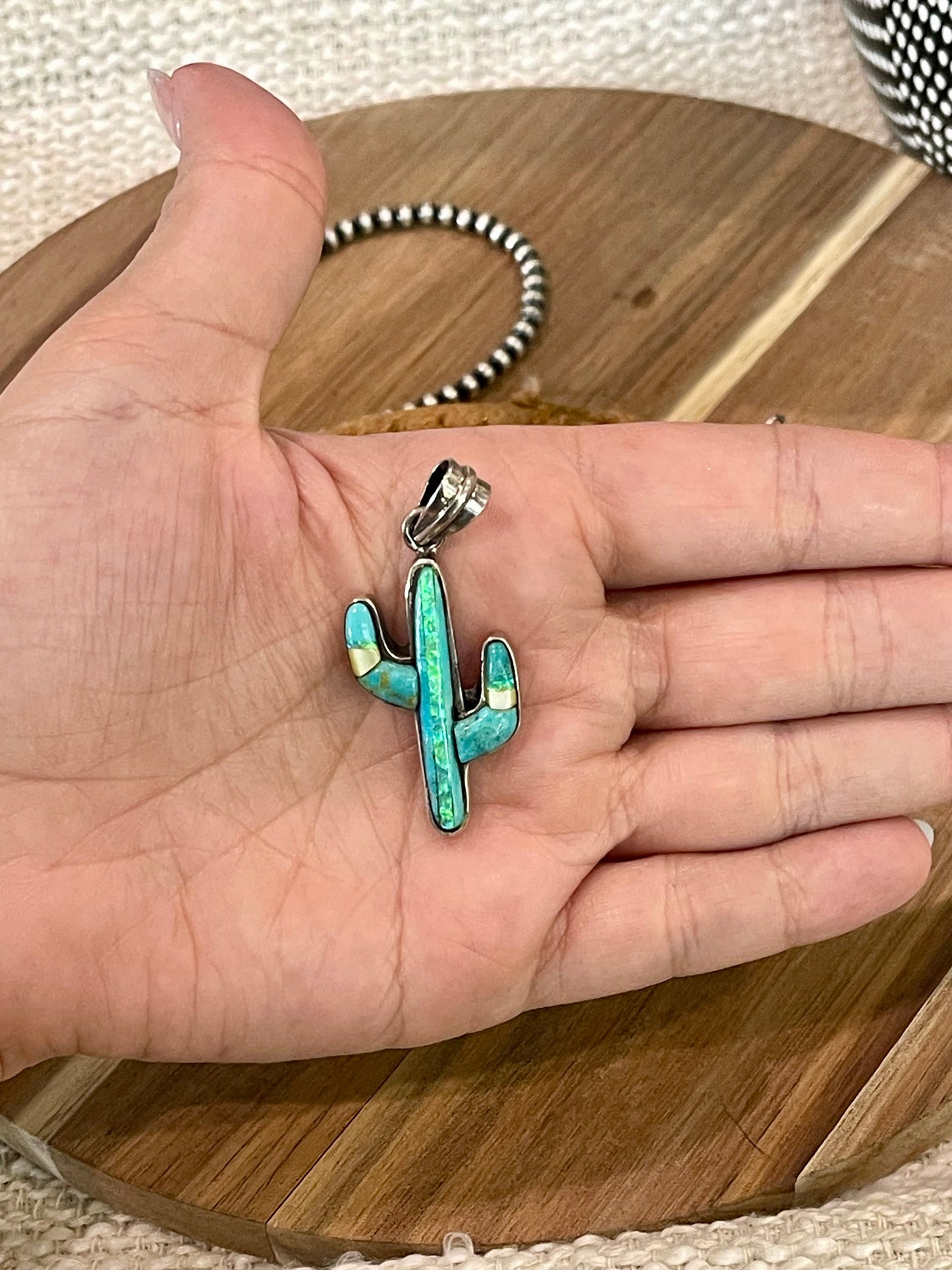 Handmade Sterling Silver & Multi Stone Cactus Pendant