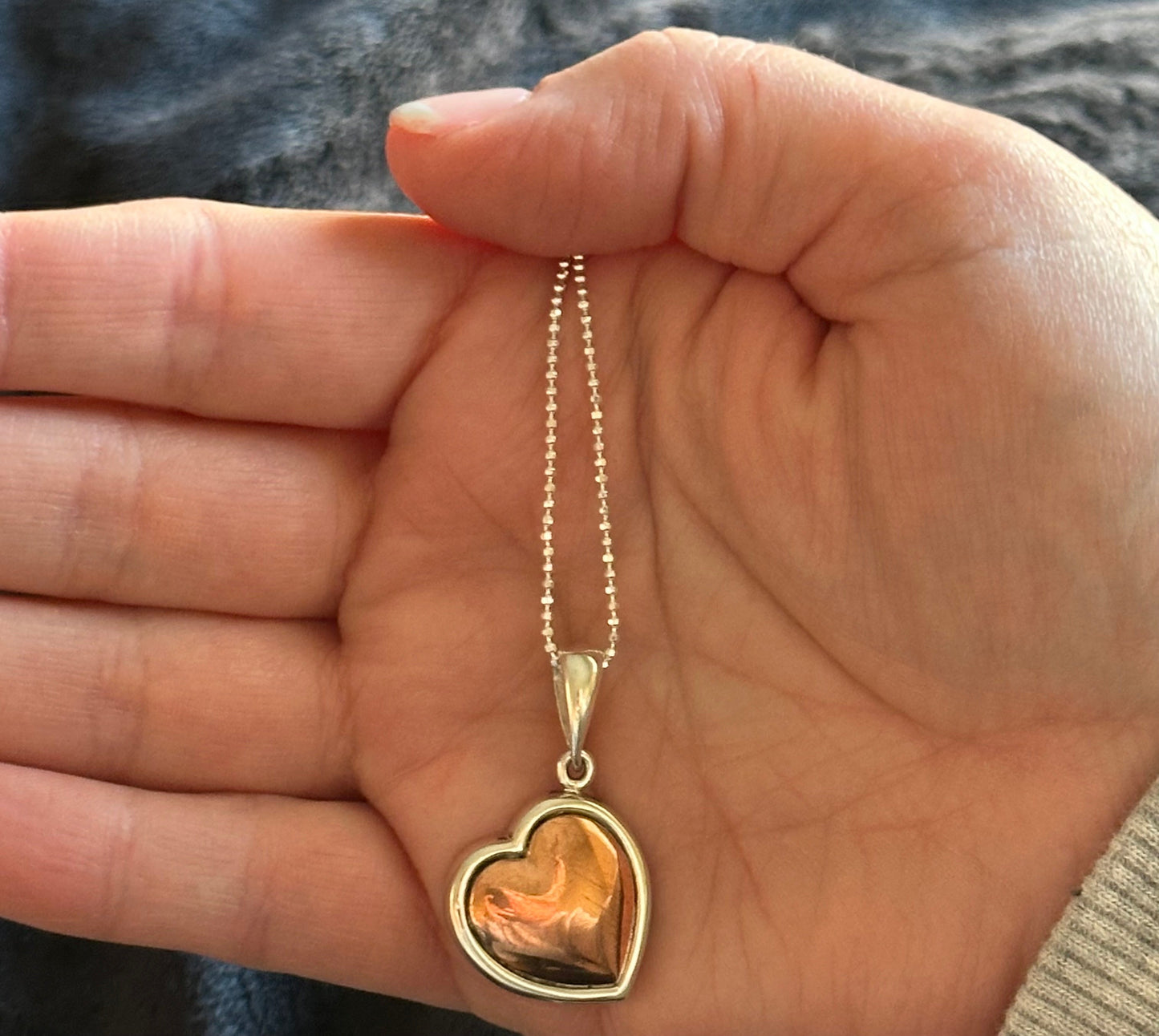 Copper Heart with Sterling Silver frame Necklace