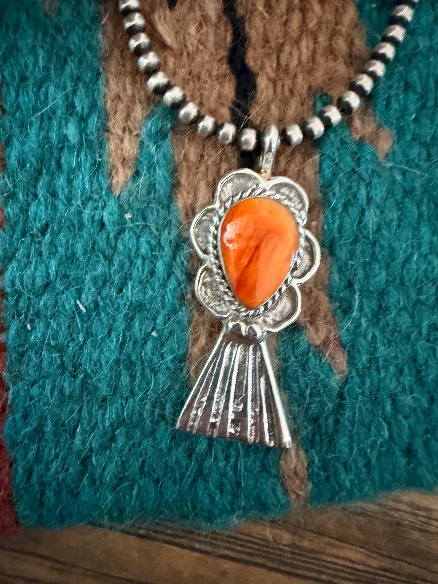 Handcrafted Sterling Silver & Orange Spiny Oyster Blossom Pendant by Joseph Martinez