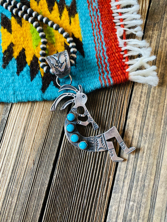 Handcrafted Turquoise & Sterling Silver Kokopelli Pendant by Kevin Billah