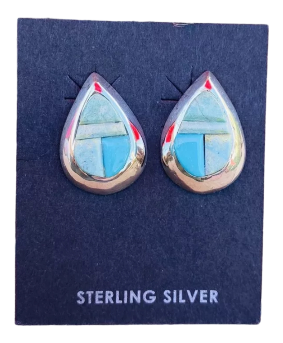 Handcrafted Turquoise & Sterling Silver Inlay Post Earrings