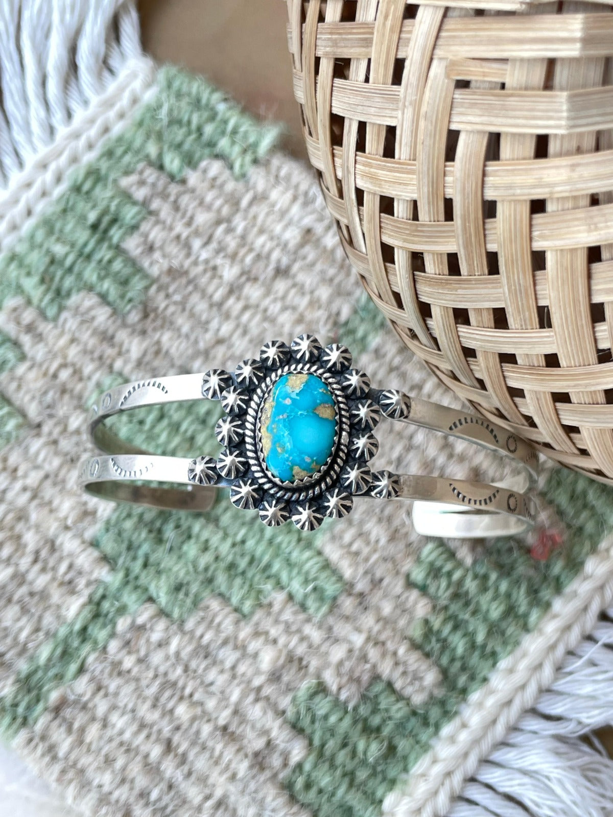 Handmade Sterling Silver, South Hill Turquiose Adjustable Cuff Bracelet