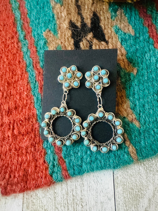 Handcrafted Sterling Silver & Turquoise Petit Point Dangle Earrings