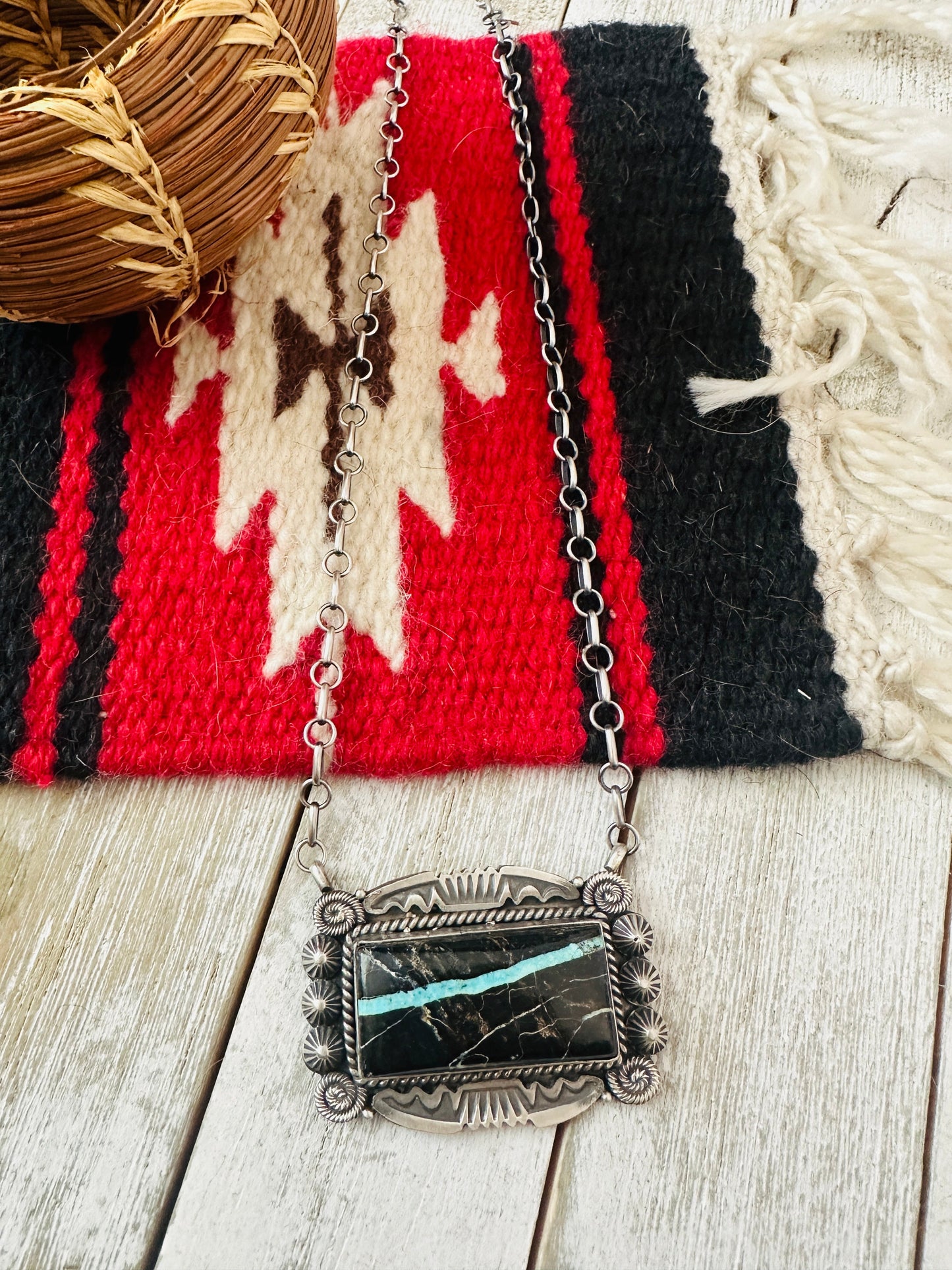 Handcrafted Blackjack Turquoise & Sterling Silver Necklace