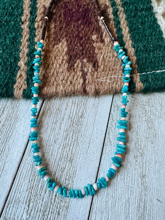 Handcrafted Turquoise, Spiny & Heishi 18” Beaded Necklace