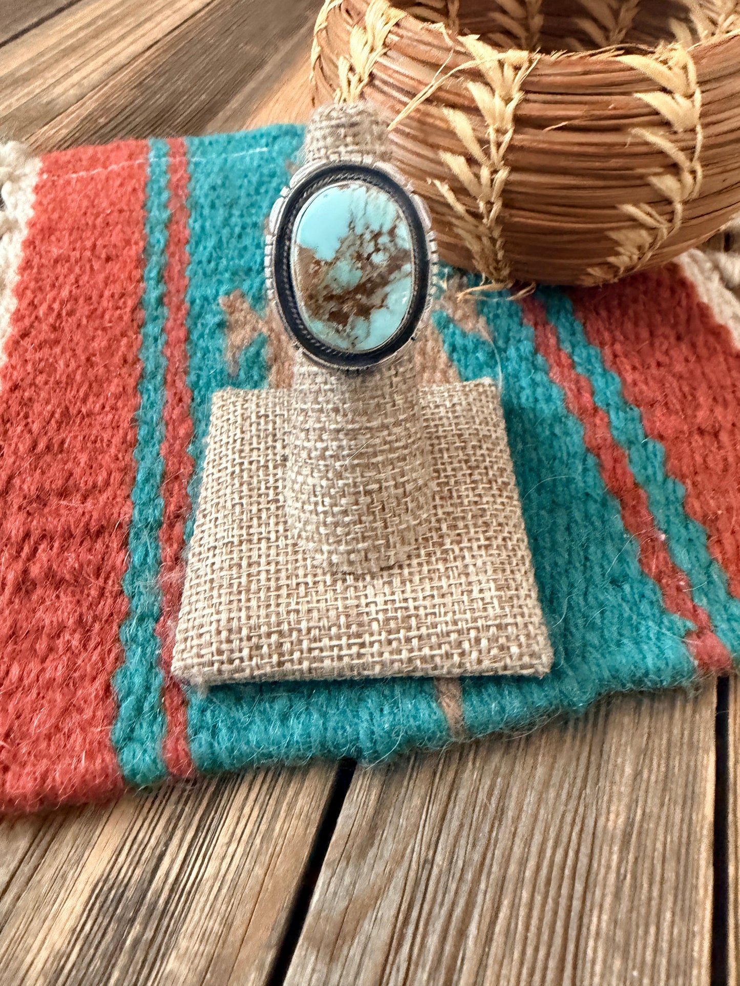 Handcrafted Dry Creek Turquoise & Sterling Silver Ring Size 5.5 by Daniel Benally