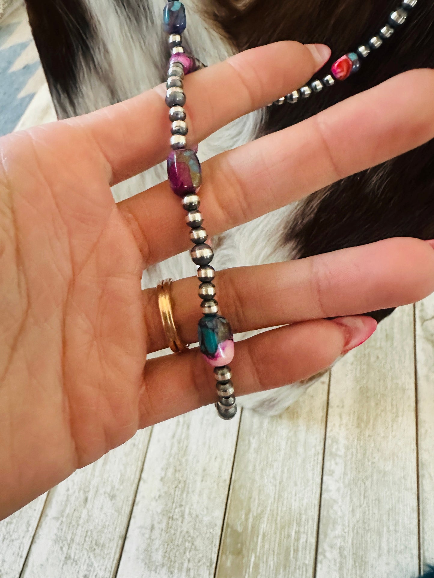Handcrafted Sterling Silver & Pink Dream Mojave  Beaded 24” Necklace
