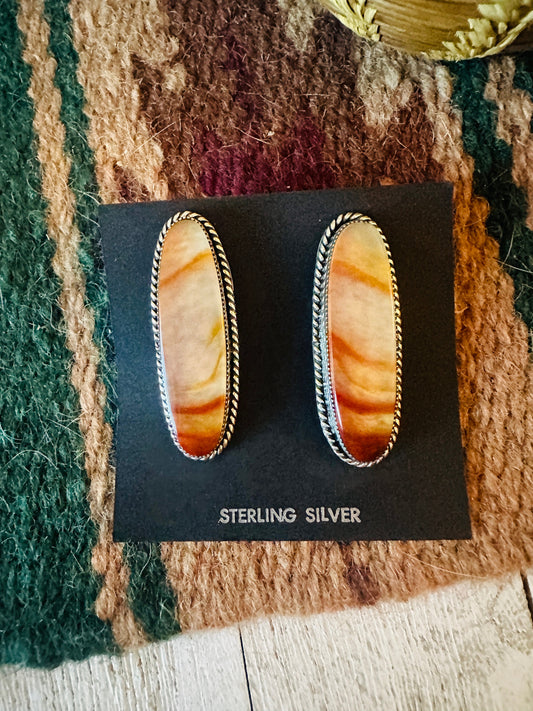 Handcrafted Jasper Sterling Silver Post Earrings Signed
