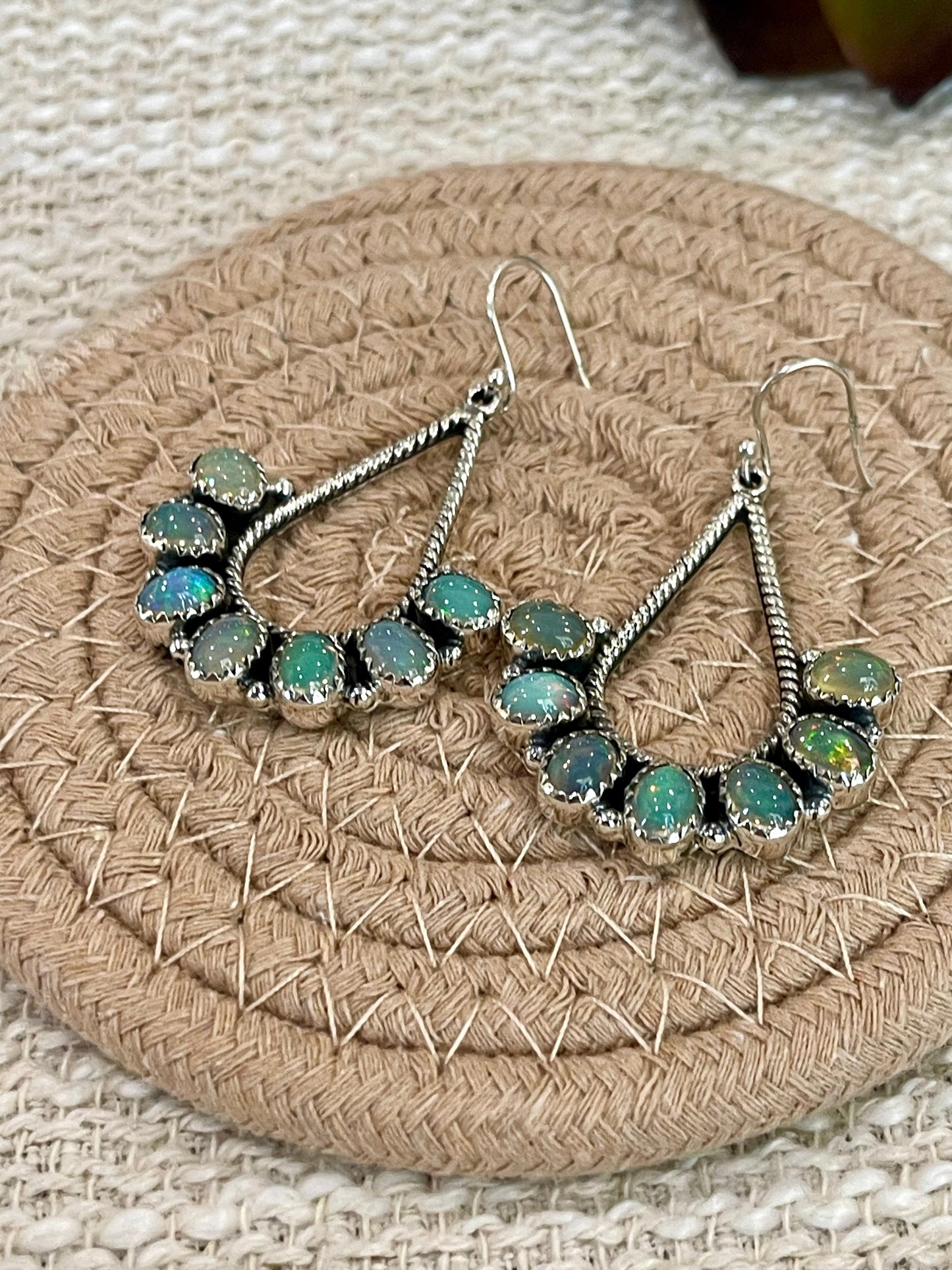 Handmade Light Blue Opal & Sterling Silver Dangle Earrings