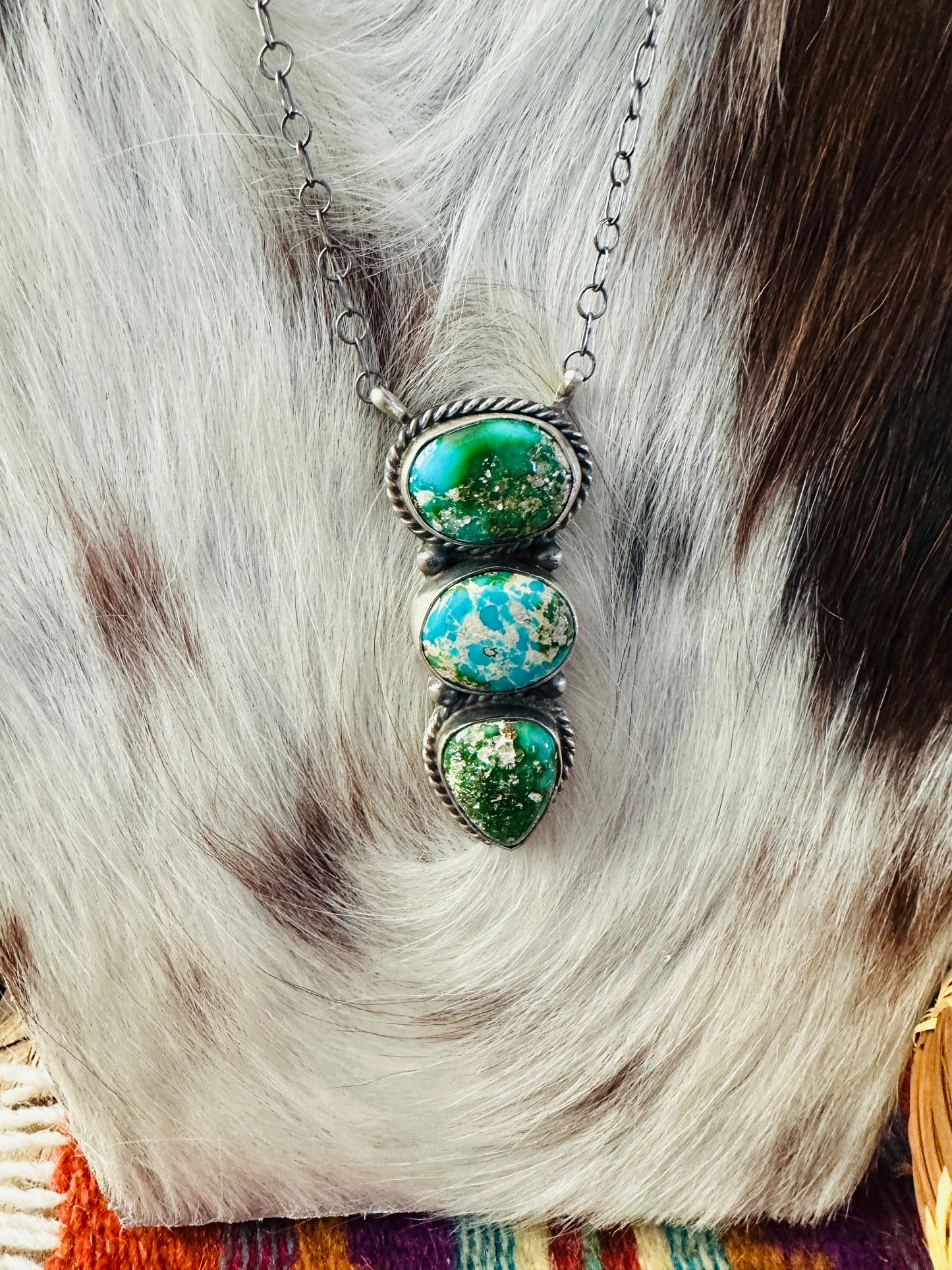 Handcrafted Sonoran Mountain Turquoise & Sterling Silver Necklace by Vicky Hicks