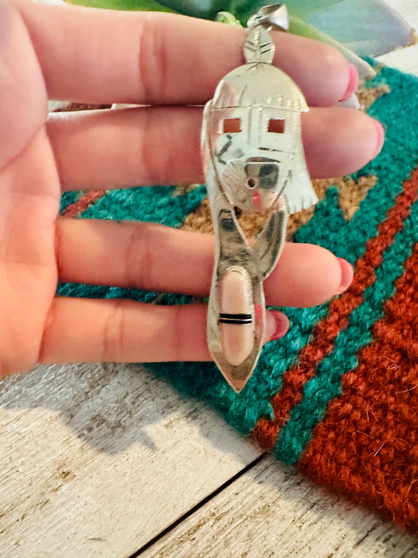 Navajo Sterling Silver & Mother of Pearl Kachina Pendant